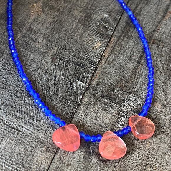 NEW Blue and Pink Crystal Layering Necklace - Picture 11 of 16